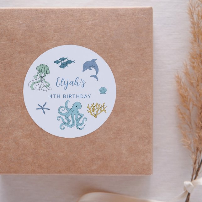 Sticker Rond Bleu été océan Anniversaire Fête Favoriser (Créateur téléchargé)