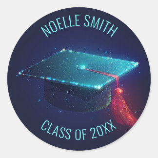 Sticker Rond Bleu étincelant, Classe de 20XX