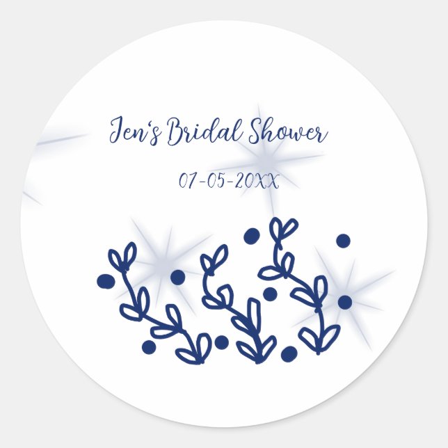 Sticker Rond Bleu étoiles feuille luxe royal douche nuptiale (Devant)