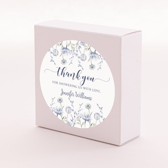 Sticker Rond Bleu fleur sauvage fleuri garçon baby shower merci (Créateur téléchargé)