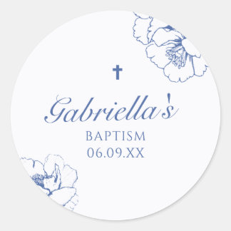 Sticker Rond Bleu Floral Botanique Baptême