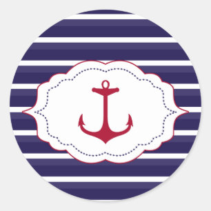 Sticker Rond Bleu foncé bleu marine rayures rouge Ancre