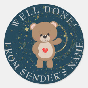 Sticker Rond Bleu foncé mignon Ours Étoiles Parties scintillant