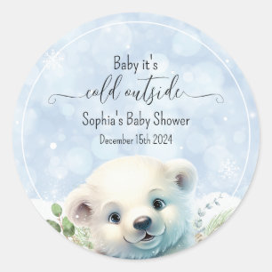 Sticker Rond Bleu froid à l'extérieur de l'ours polaire Baby sh