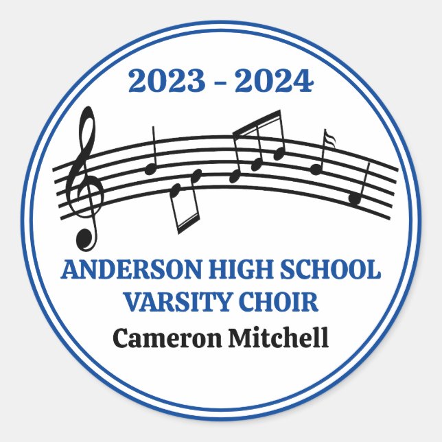 Sticker Rond Bleu High School Varsity Choir Personnalisé (Devant)