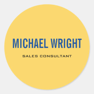 Sticker Rond Bleu Jaune Moderne Plaine Simple Nom Minimaliste