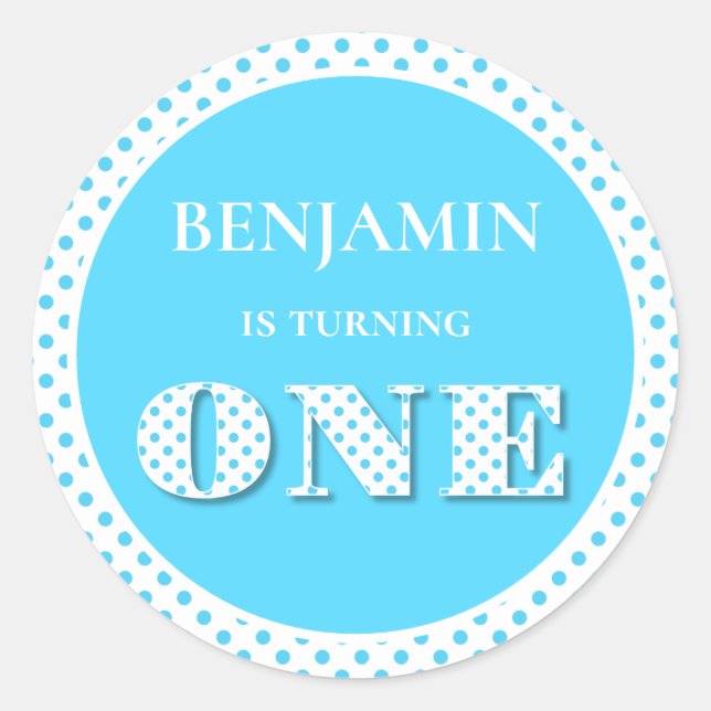 Sticker Rond Bleu Léger Tourne Un Point Polka (Devant)