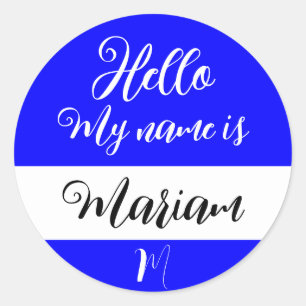 Sticker Rond Bleu (lettre initiale et nom) Bonjour Mon nom est