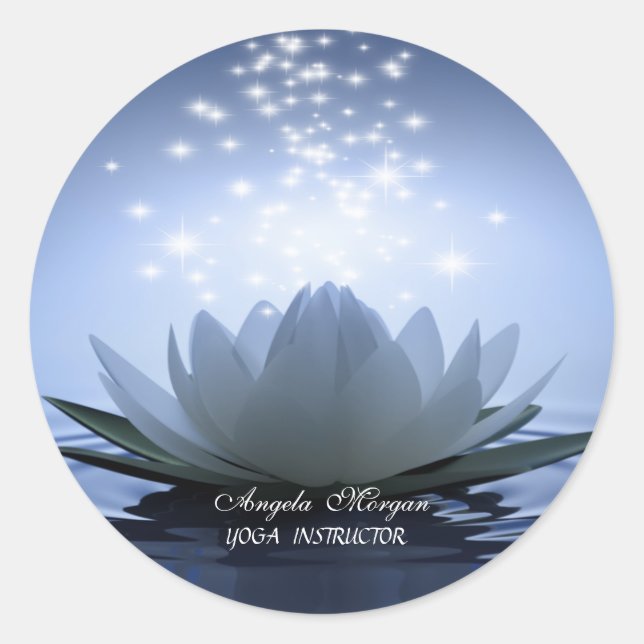 Sticker Rond Bleu lotus blanc chic (Devant)