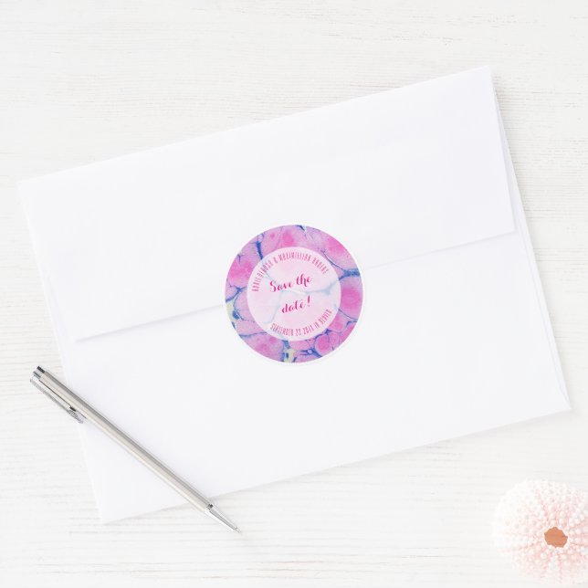 Sticker Rond Bleu marbré et rose (Enveloppe)
