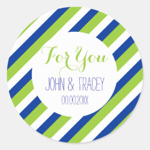 Sticker Rond Bleu mariage Bandes vertes cobalt