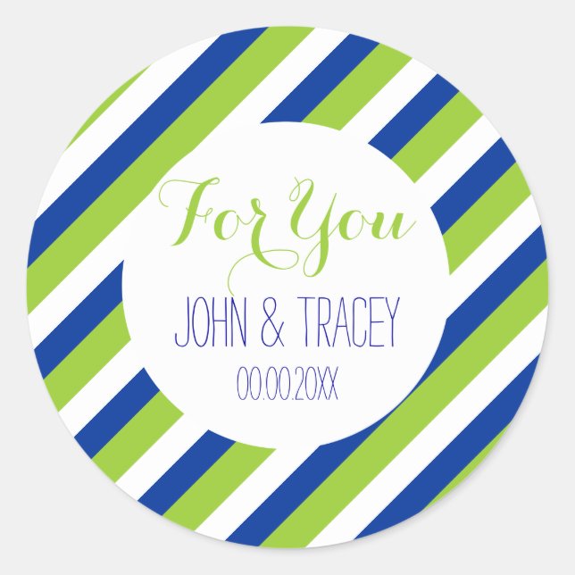 Sticker Rond Bleu mariage Bandes vertes cobalt (Devant)