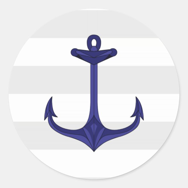 Sticker Rond Bleu marine Ancre gris blanc rayures (Devant)