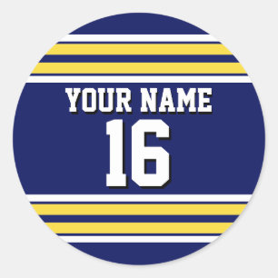 Sticker Rond Bleu marine avec rayures blanches jaunes Équipe Je