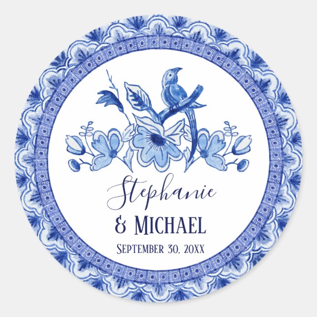 Sticker Rond Bleu marine blanc asiatique chinoiserie douche de  (Devant)
