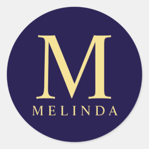 Sticker Rond Bleu marine et monogramme élégant d'or