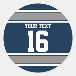 Sticker Rond Bleu marine et rayures de sport argent