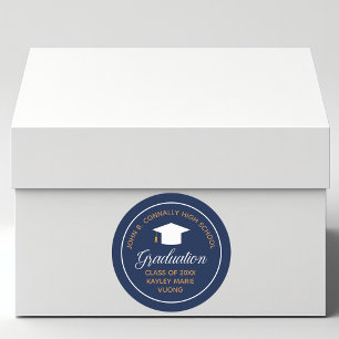 Sticker Rond Bleu marine or personnalisé de remise de diplôme m