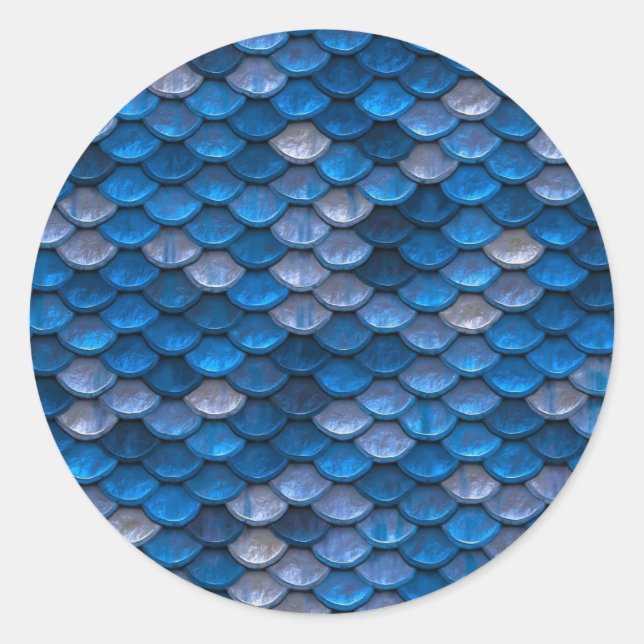 Sticker Rond Bleu Métal Poisson Dragon Texture de sirène (Devant)