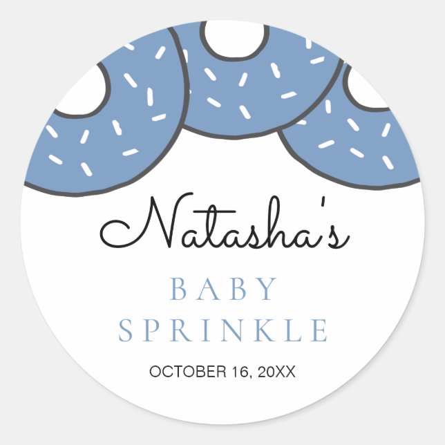 Sticker Rond Bleu mignon Baby shower Saupoudrer (Devant)