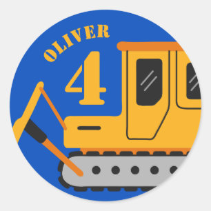 Sticker Rond Bleu mignon Construction pour enfants Anniversaire