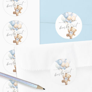 Sticker Rond Bleu moderne Bearly Attendre bébé garçon douche ga