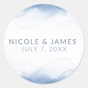 Sticker Rond Bleu Myosotis Poussiéreux Aquarelle Mariage Modern