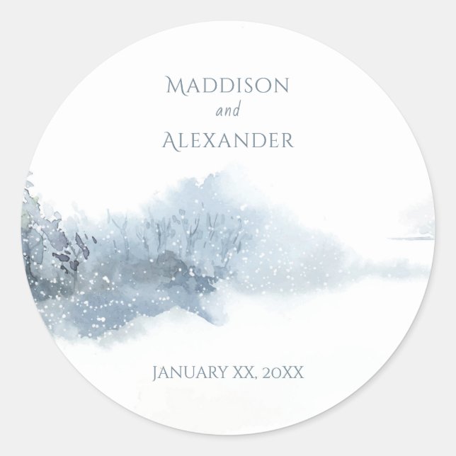 Sticker Rond Bleu neige et Mariage blanc (Devant)