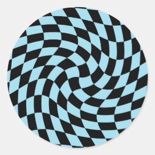 Sticker Rond Bleu noir rétro Chèques déformés À damiers