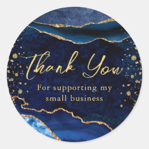 Sticker Rond Bleu Nuit Agate Or Pailleté Petite Entreprise