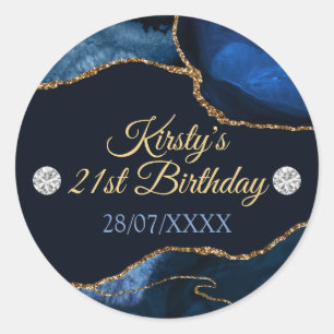 Sticker Rond Bleu Nuit et Paillettes Dorées Anniversaire Agate