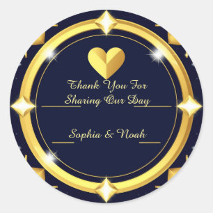 Sticker Rond 🖤 Bleu Nuit Or Cœur Mariage Merci 🖤