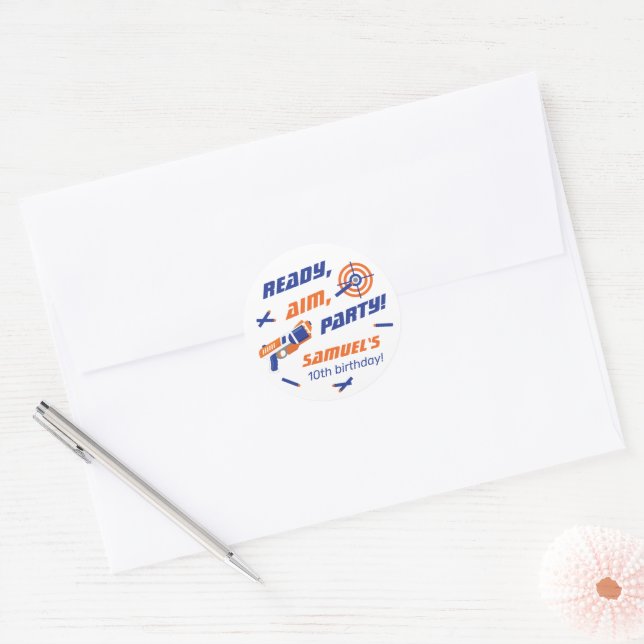 Sticker Rond Bleu, Orange Dart War Anniversaire, N'Importe Quel (Enveloppe)