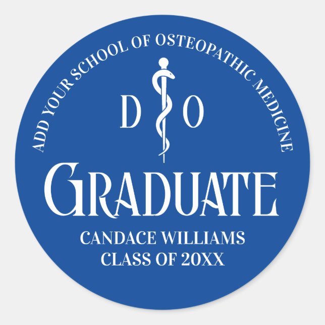 Sticker Rond Bleu Ostéopathie Médicale School Graduation Party (Devant)