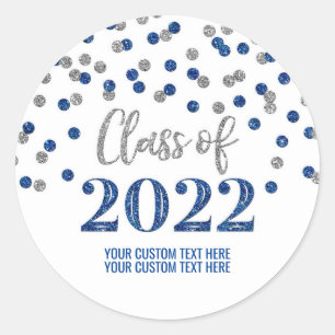 Sticker Rond Bleu Parties scintillant Argent Confetti Graduatio
