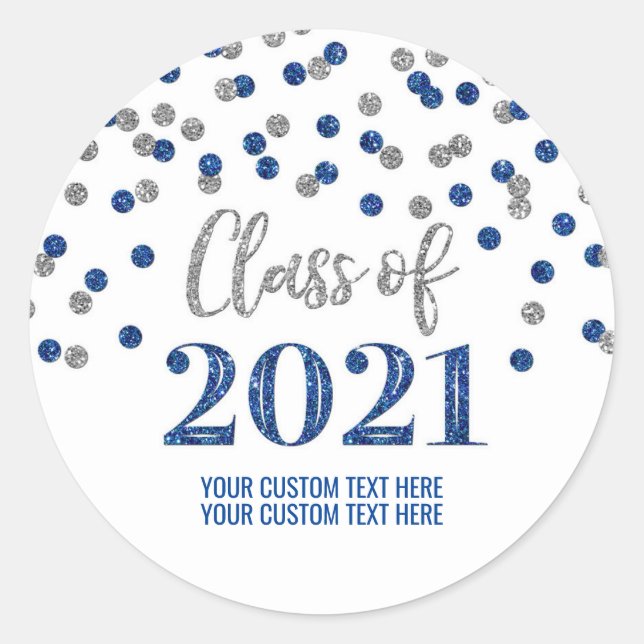 Sticker Rond Bleu Parties scintillant Argent Confetti Graduatio (Devant)