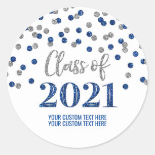 Sticker Rond Bleu Parties scintillant Argent Confetti Graduatio