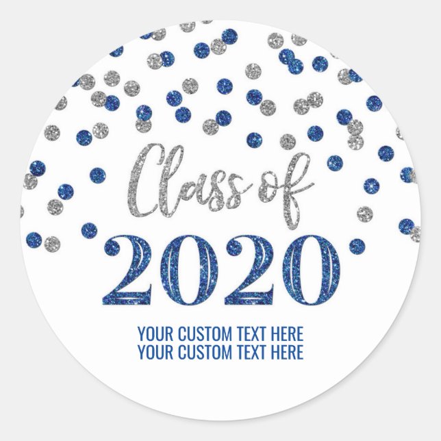 Sticker Rond Bleu Parties scintillant Argent Confetti Graduatio (Devant)