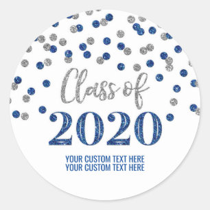 Sticker Rond Bleu Parties scintillant Argent Confetti Graduatio