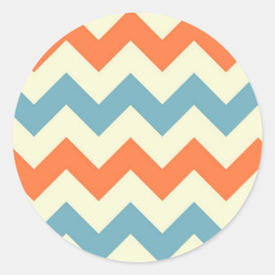 Sticker Rond Bleu Pastel et Orange Chevron Stripes