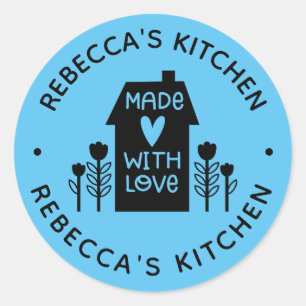 Sticker Rond Bleu Personnalisé Fait Maison Avec Amour Classic R
