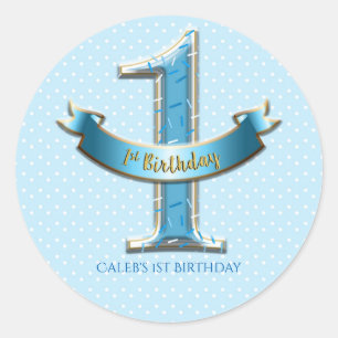 Sticker Rond Bleu Pois & Bannière ONE 1er 1 fête d'anniversaire