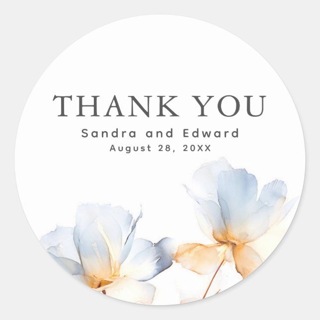 Sticker Rond Bleu Poussiéreux et Floral Moderne Merci (Devant)