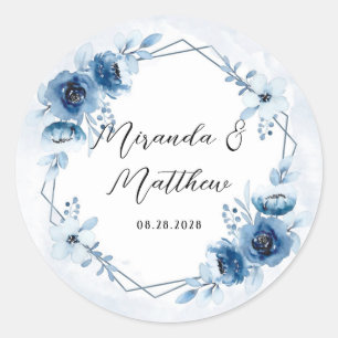 Sticker Rond Bleu poussiéreux et Mariage floral marine