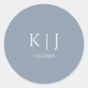 Sticker Rond Bleu Poussiéreux Monogramme Initial Minimal Tendan