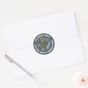 Sticker Rond Bleu Poussiéreux Sapin de Noël Esquissé Fête d'Hiv