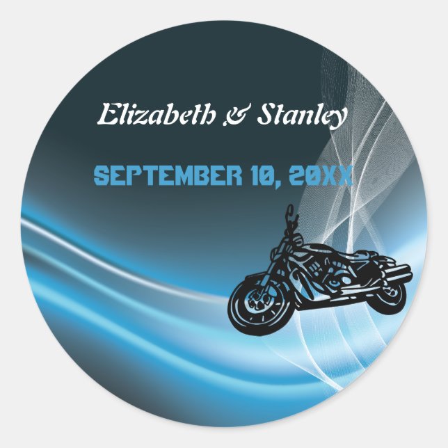Sticker Rond Bleu road biker mariage Enregistrer la date autoco (Devant)