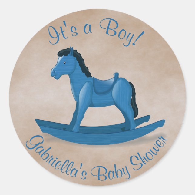 Sticker Rond Bleu Rocking Horse Baby Boy (Devant)