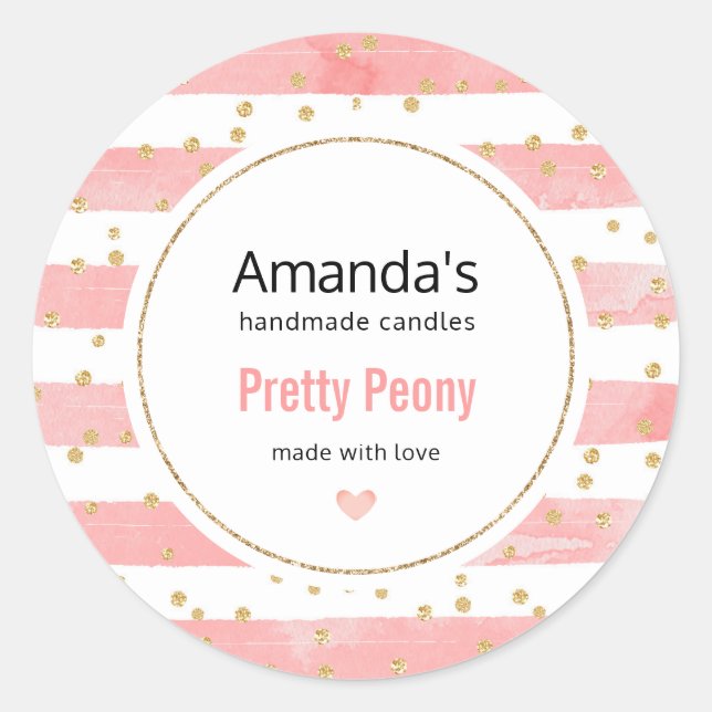 Sticker Rond Bleu rose | Bougie Faux Gold Confetti (Devant)