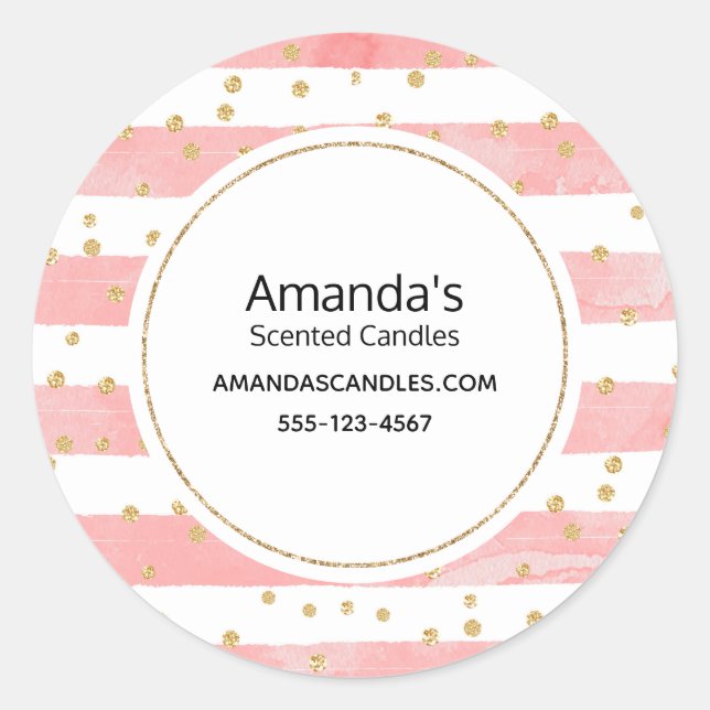 Sticker Rond Bleu rose | Faux Gold Confetti Business (Devant)
